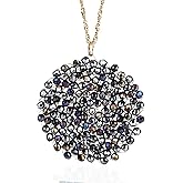 Niumike Handmade Crystal Circle Pendant Necklace for Women Disc Long Statement Necklaces with Box