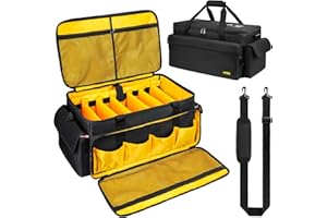 Large DJ Equipment Bag with 6 Detachable Dividers,DJ Cable File Bag with Laptop and Microphone Slots,Travel Dj Gig Organizer 