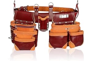 TRUTUCH Grain Leather 18 Pockets | Tool Rig Set | Tool Pouch | Drywall Tool Belt | Carpenter Tool Bag | Leather Tool Belts for Men | Construction | Framers | Electrician (Maroon)