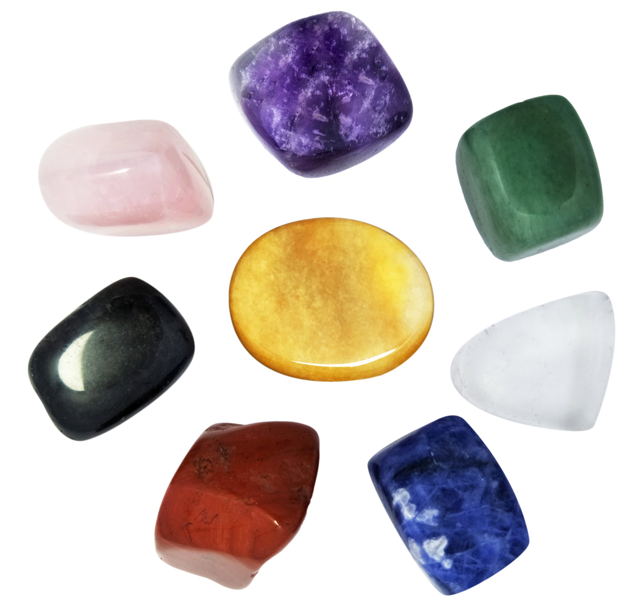 Mina Heal Set of 8 Crystals and Gemstones for Anxiety Relief or Meditation, Healing Crystals for Beginners, Mental Health Gifts, Spiritual Gifts for Women, Worry Stones, Palm Stones, Thumb Stones