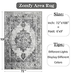 Area Rug 6x9 Vintage Rug: Washable Indoor Medallion