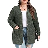 OLRIK Women Plus Size Cardigan Open Front Button Down Sweater Lightweight Jacket with Pockets Fall Winter Outfits