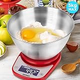 Duronic KS5000RD/SS Digital Kitchen Scales with 3L Stainless Bowl view 3