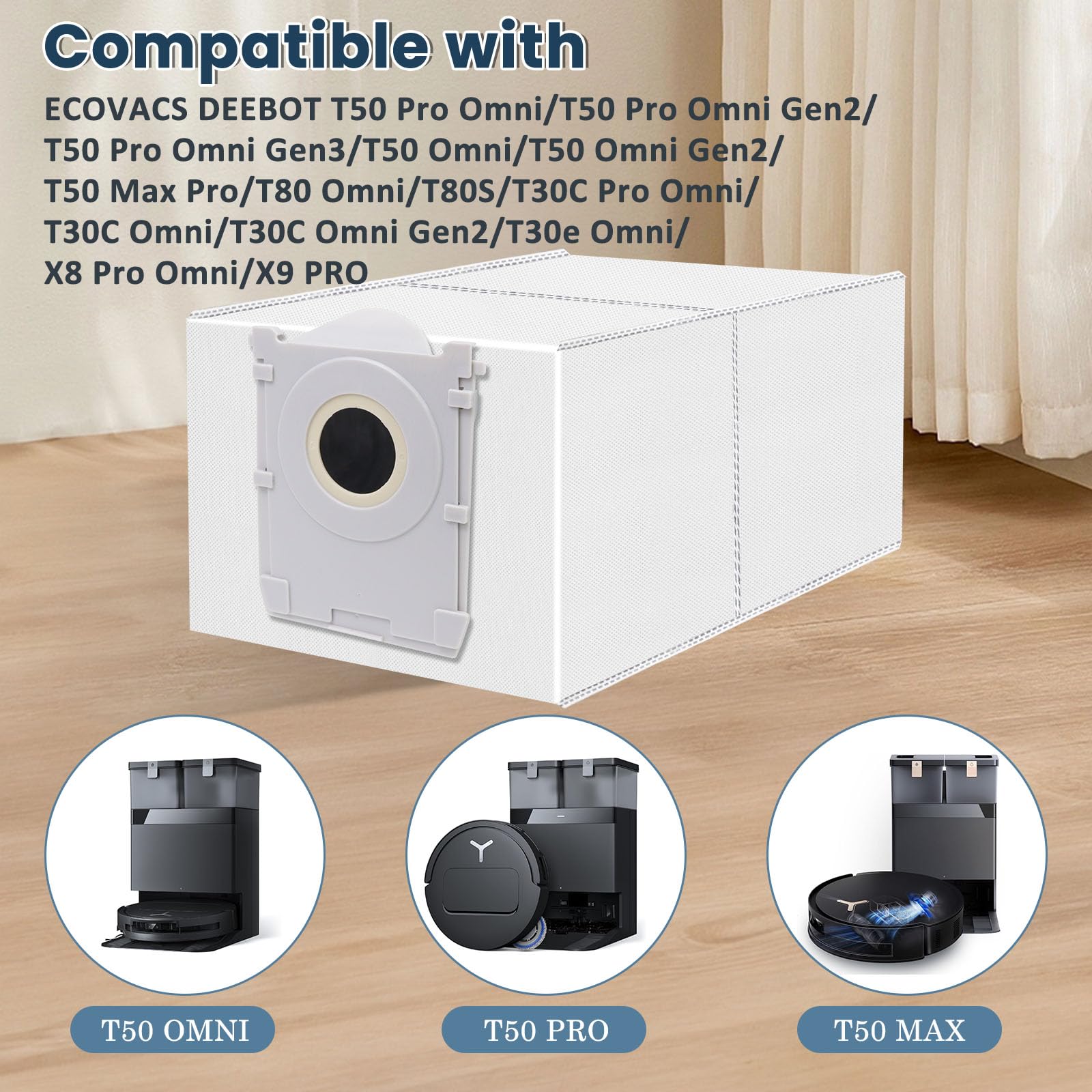 T50 Staubbeutel für Ecovacs X8/X9 PRO Omni/T50 Pro Omni//Gen2/Gen3,T50 Max Pro/T50 Omni/T80/T80S/T30C Saugroboter,Aktivkohle Staubbeutel Zubehör,10 Stück 3L Kapazität Staubsaugerbeutel 2