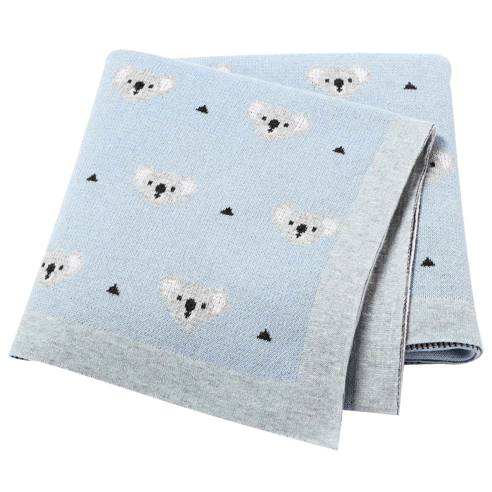 LAWKUL Baby Blanket for Newborn 100% Cotton Soft Knitted Blankets Boy Girls Comforter Koala 100x80cm Light Blue