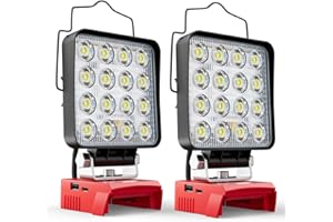 LIVOWALNY 2PCS 7000 LM LED Work Light Compatible with Milwaukee 18V Battery, 70W Cordless Portable Flood Light with Low Volta