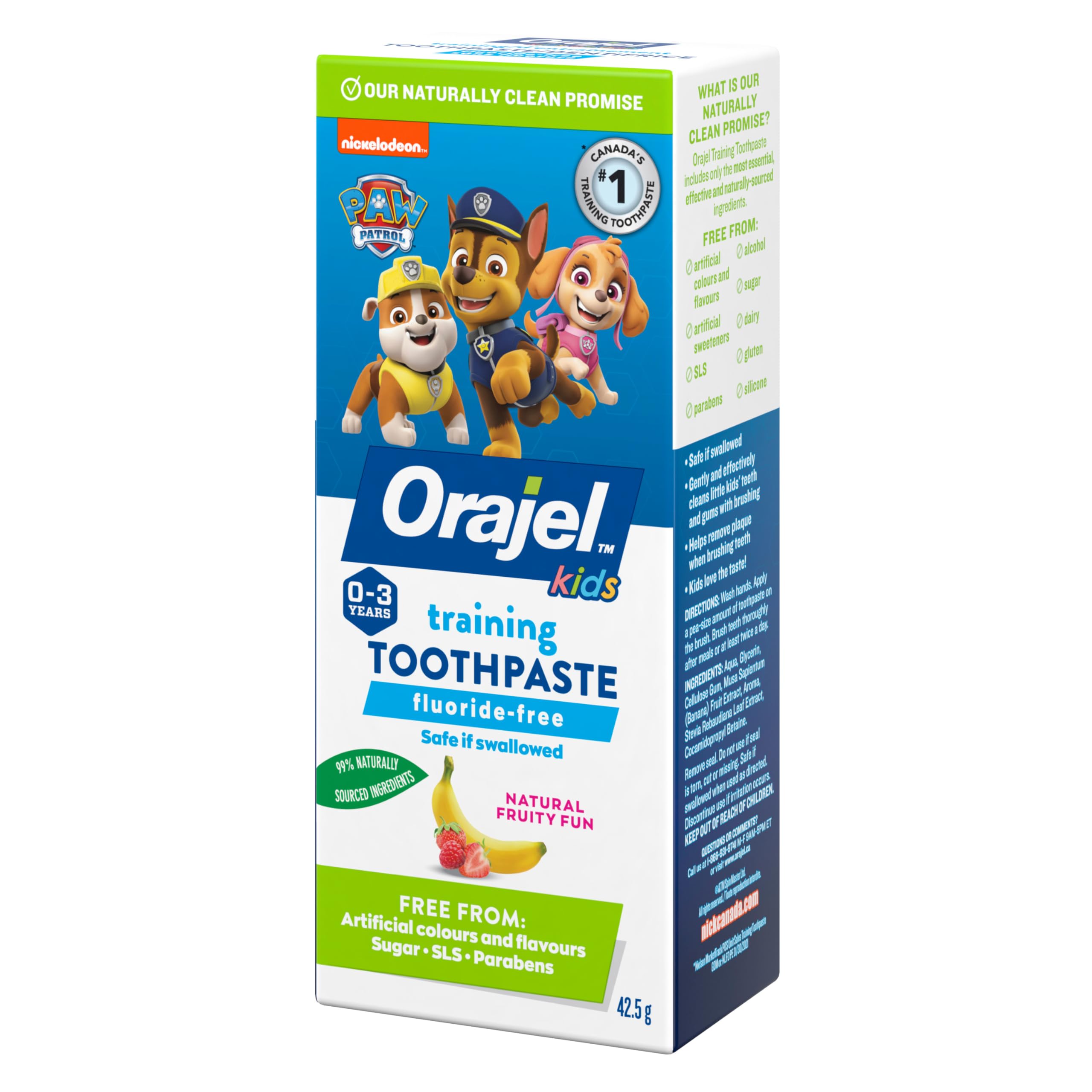 Orajel Kids Paw Patrol Fluoride-Free Training Toothpaste, Natural Fruity Fun Flavor, #1 Pediatrician Recommended , 1.5oz Tube