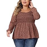 Agnes Orinda Plus Size Floral Tops for Women Square Neck Smock Waist Peplum Top