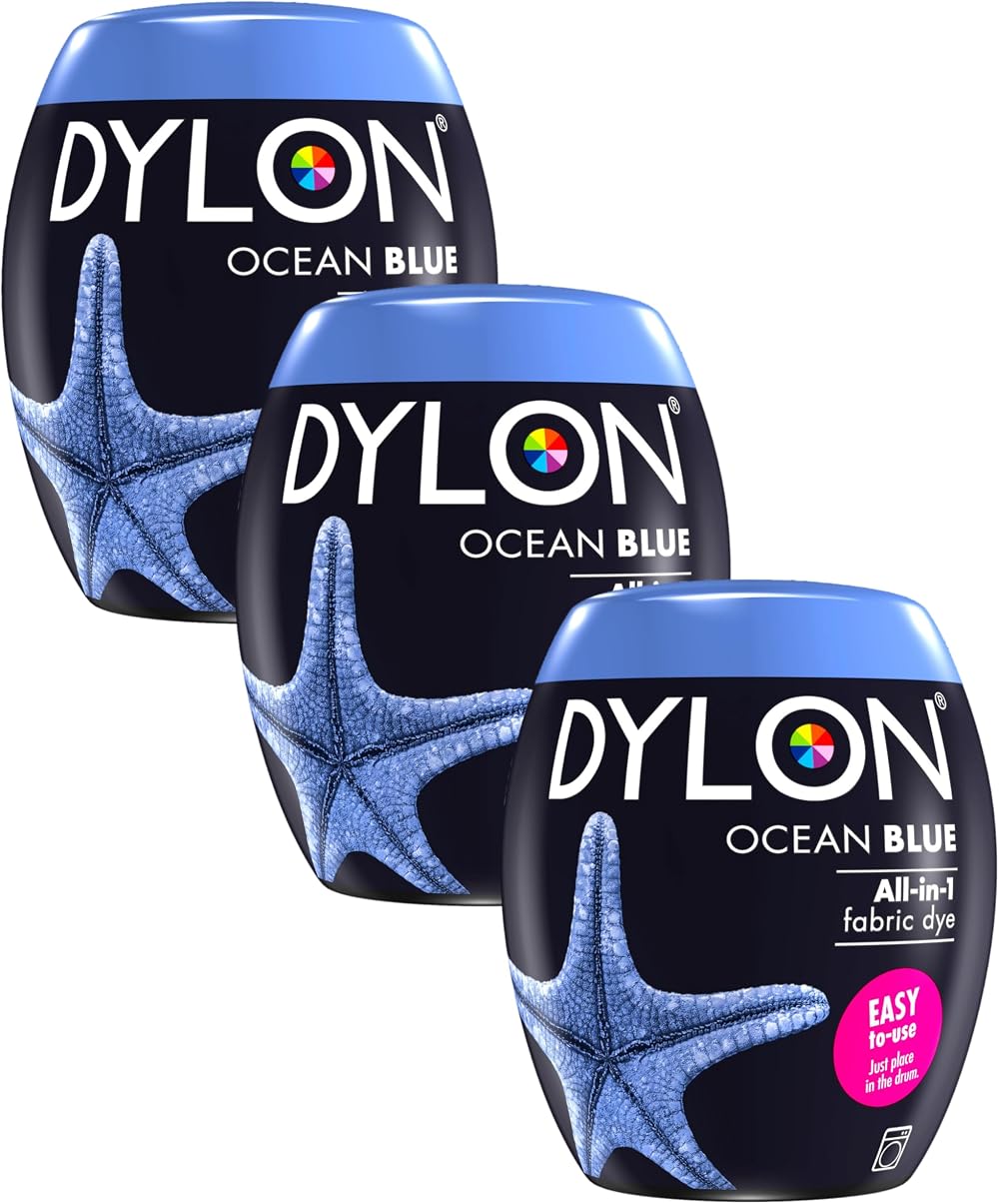 Dylon Washing Machine Fabric Dye Pod Ocean Blue 350g Pack of 3