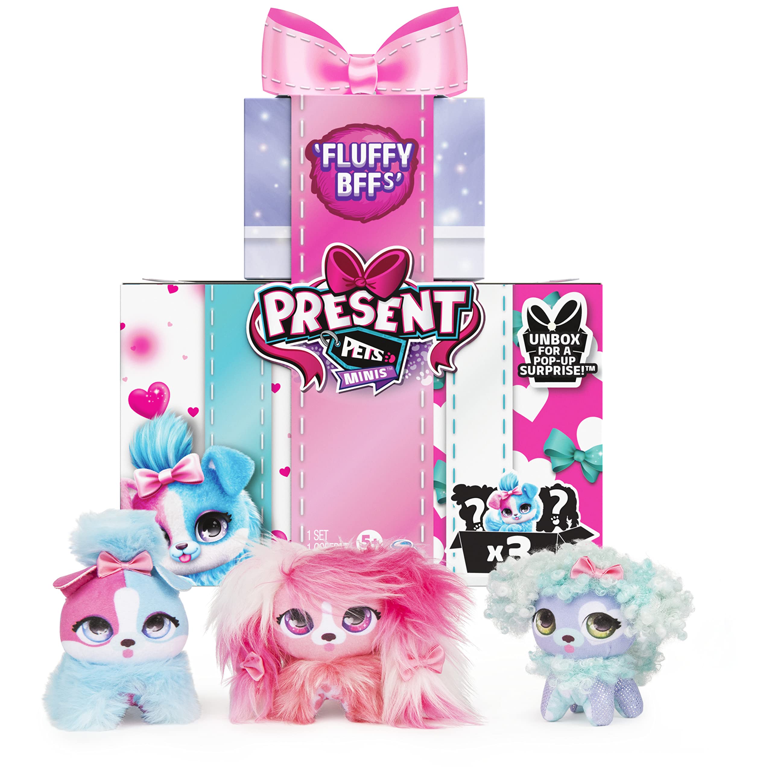 Present Pets Minis, Fluffy BFFs 3-Pack of 7.6cm Plush Toys, Kids Toys for Girls Aged 5 and up