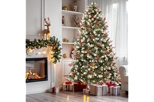 YITAHOME 6FT Prelit Snow Flocked Artificial Christmas Tree, Full Christmas Tree with 8 Light-Modes, 800 Branch Tips, 58 Pine 