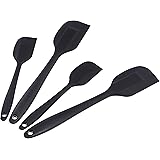 AmazonCommercial Non-Stick Heat Resistant Silicone Spatula Set, 2 Small & 2 Large Spatulas, Black, Pack of 4