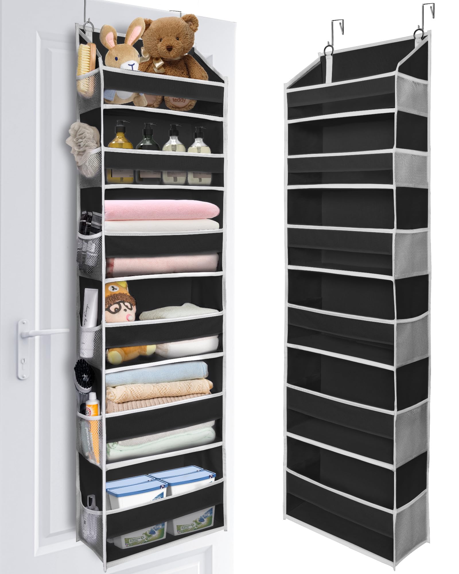 ULG Over The Door Organizer with 6 Large Pockets 12 Side Pockets, 50lbs Weight Capacity Door Hanging Organizer for Bedroom, Bathroom Black Image