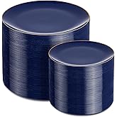 PULOTE 200 Pieces Blue Plastic Plates - Navy Blue and Gold Disposable - Include 100PCS 10 inch Dinner & 100PCS 7 inch Dessert Plate for Party & Hanukkah
