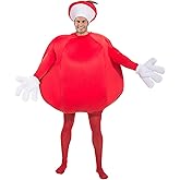 Adult Big Red Apple Costume, Juicy Fruit Inspired Outfit For Men And Woman With Sleeveless Apple Bodysuit And A Stem Hat