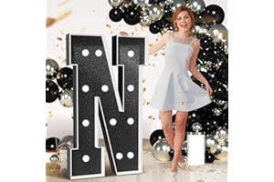 imprsv Marquee Letters Black Birthday Decorations: Large 4 Feet Tall Light Up Letters for Party Decor Baby Shower Big Foam Cardboard Letter N
