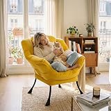 HollyHOME Velvet Armchair Yellow with Steel Frame 95x80x64cm view 2