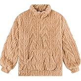 RAISEVERN Girls Sweatshirt Quarter Zipper Warm Sherpa Fleece Jacket Pullover Hoodies with Pockets 6-13 Years