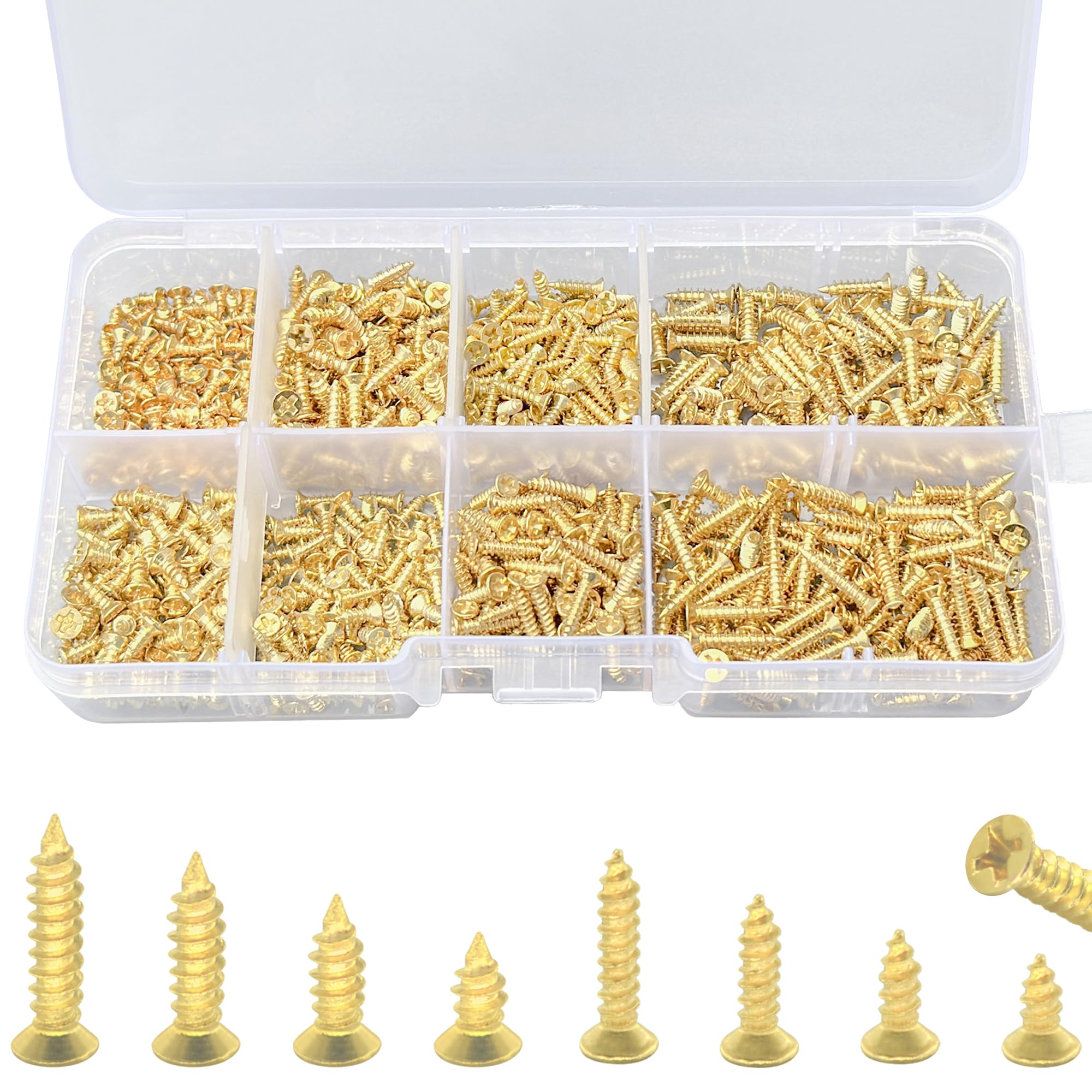 800 PCS 8 Sizes M2 M2.6 Micro Flat Head Phillips Self Tapping Screws Set,DIY Small Screws Gold