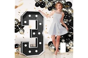 imprsv Marquee Numbers Black Birthday Decorations: Large 4 Feet Tall Light Up Numbers 3rd 30th Party Decor Big Mosaic Cardboard Number 3