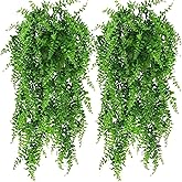 Hganxiu Plastic Plants,Fake Hanging Plants Ferns,Small Outdoor Faux Plant,4 PCS