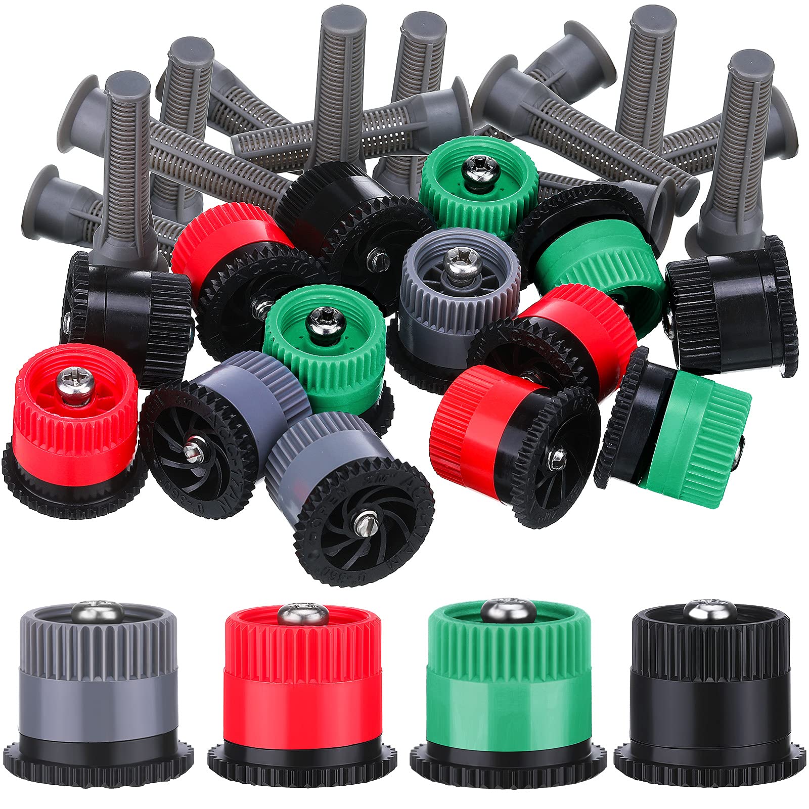Photo 1 of Patelai 32 Pcs Variable Arc Nozzle Replacement Pop up Sprinkler Head Compatible with Hunter, Orbit Pop-up Sprinkler Adjustable 360° Spray Nozzle for Septic Garden Lawn Irrigation (4/10/15/17 Van)
