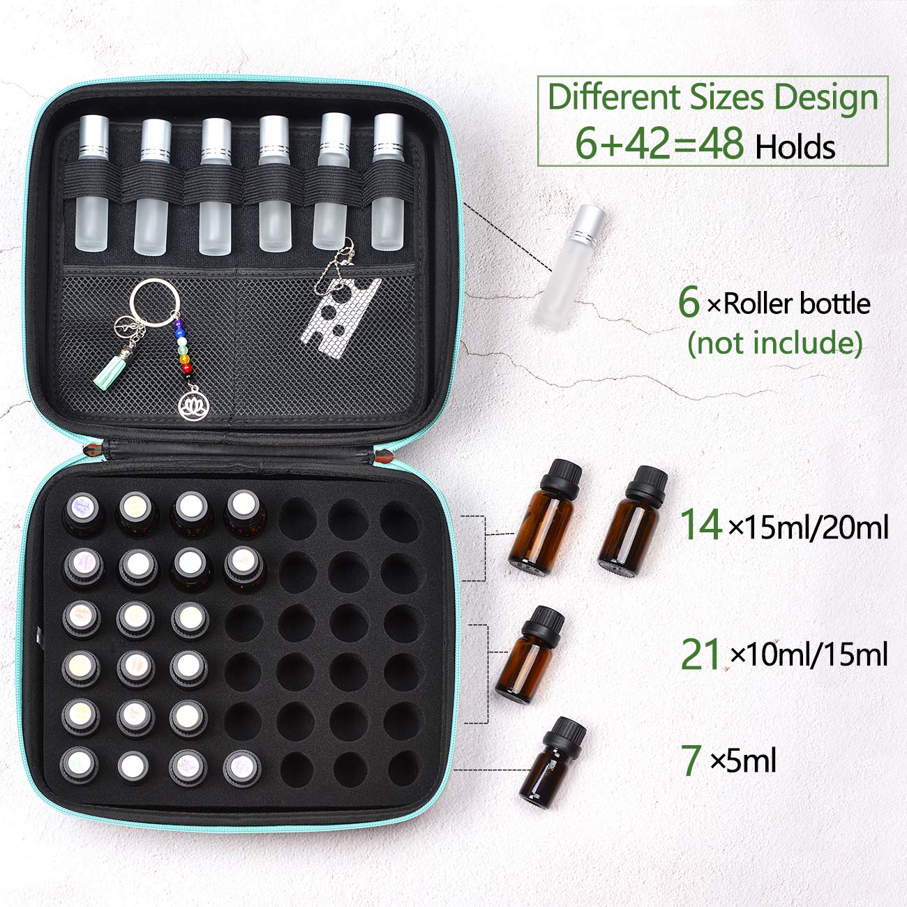Beschan Essential Oil Storage Case Traveling Carrying Oil Holder with Writable Labels and Opener Free Holds 5 10 15 ml 42 Bottles & Roller Bottles-10"Lx8.5"Wx3.9"H: Health & Personal Care