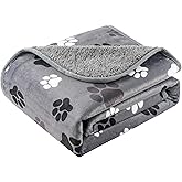 CAPT.SNOOZE Waterproof Dog Blankets Pet Blanket 50"x60", Soft Fluffy Sofa Car Bed Protector, Reversible Sherpa Fleece Dog Blanket for Large Dogs (Dark Grey-Paws)