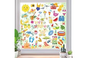 MOFUGUI Summer Gel Window clings Fruits Drinks Beaches Ocean Animals Prints for Toddlers Classroom Home Nursery Birthday Party Holiday Supplies (WS014)
