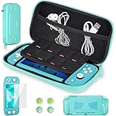 CoBak Carrying Case for Nintendo Switch Lite - with 1 Screen Protector, 1 Grip Case and 4 Thumb Grip Caps, Ultra Slim Premium EVA Travel Pouch Protective Cover, 8 Game Cartridges, Green