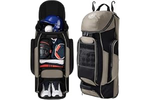 Sturdum Catchers Gear Bag with Wheels, Rolling Baseball & Softball Catchers Bags with 4 Bat Sleeves, Fence-Hooks, Separate Shoe Compartments and Multi-Pockets