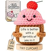 Friendship Gifts for Women - Handmade Positive Crochet Cupcake with 30 Cute Affirmation Cards for Emotional Support | Birthday Gift for Women, Best Friend, Bestie, BFF | Galentines Day Present Idea