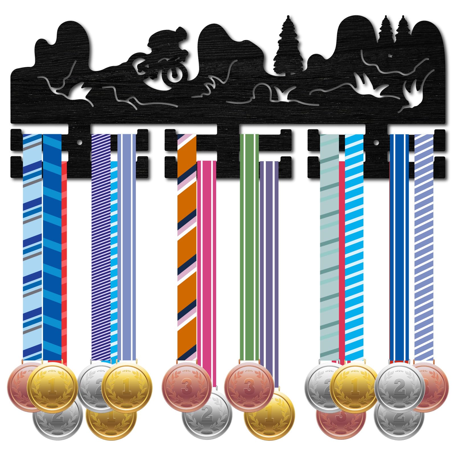 CREATCABIN Mountain Bike Medal Hanger Display Sports Medal Holder Bike Riding Competition Medals Hangers Rack Shelf Wall Mount Decor over 30+ Medals for Medalists Athletes Players 15.7x5.9Inch