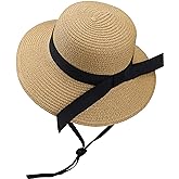 Girls Wide-Brim Straw Sun-Hat for Summer Beach with Bow