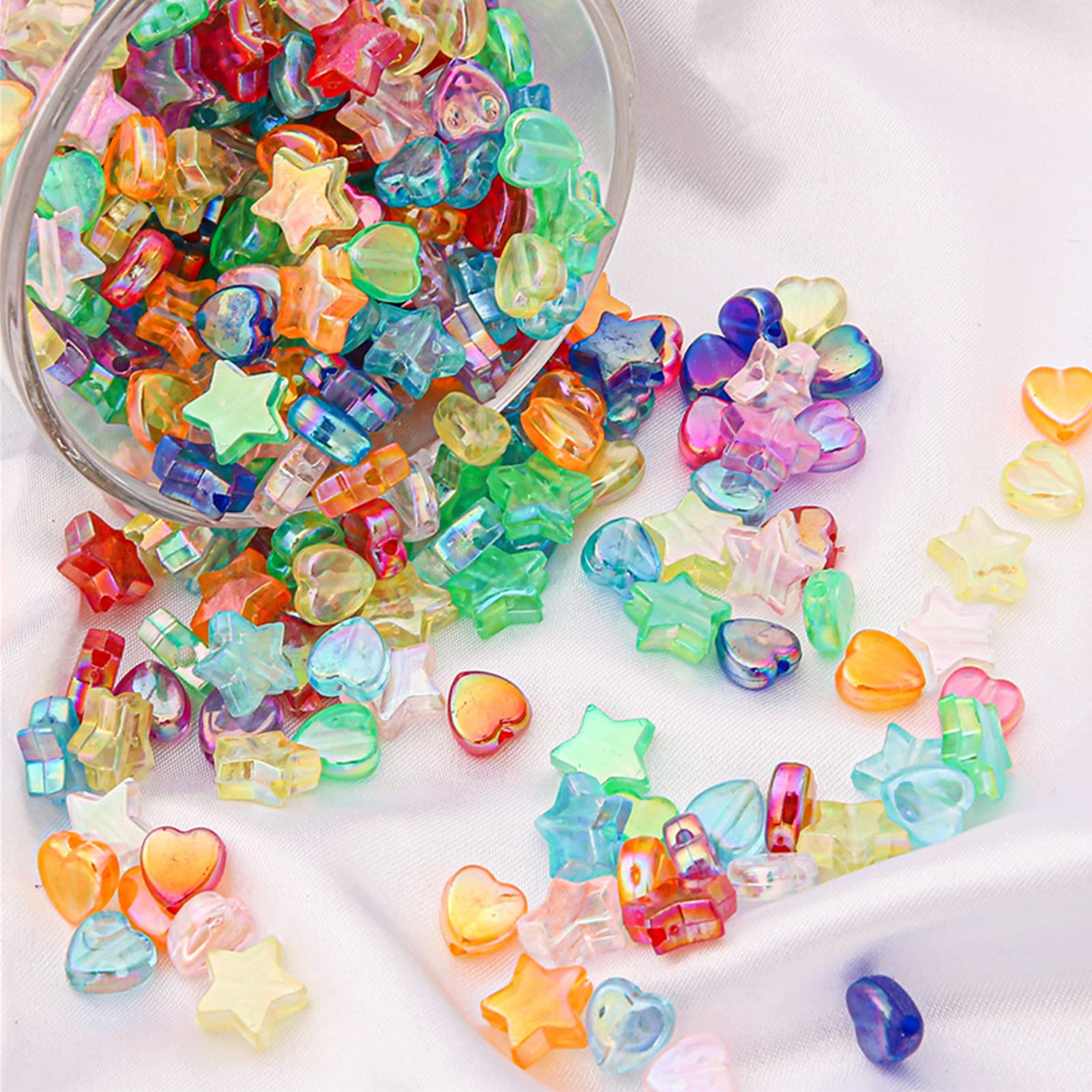 HERZWILD 500Pcs AB Color Star and Acrylic Heart Beads, Colorful Pastel Pony Cord for Necklace Bracelet Earring (Heart/Star) — image 1