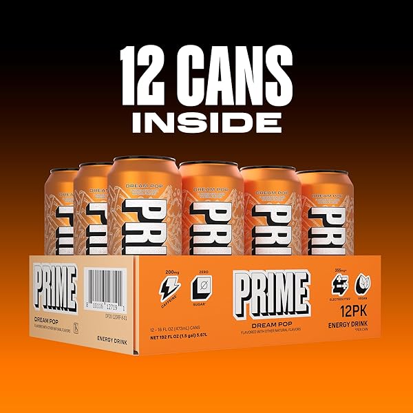 PRIME ENERGY DREAMPOP, SUGAR FREE ENERGY DRINK, 200MG CAFFEINE AND 355MG OF ELECTROLYTES FOR HYDRATION, LOW CALORIE, VEGAN, GLUTEN FREE, 16 FLUID OUNCE, 12 PACK