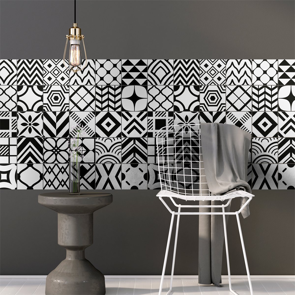 Ambiance Sticker Self-Adhesive Decorative Wall Decal Cement Tile for Bathroom and Kitchen Glasgow - Pack of 9 Stickers of 10 x 10 cm