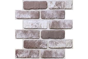 COMSTICKC 3D Brick Wall Panels, Faux Brick Peel and Stick Wall Panels, 10 Pcs of 12"X12", Small Size Thin PVC Brick Self Adhesive Fake Brick Paneling Brick Backsplash for Interior Wall Decor
