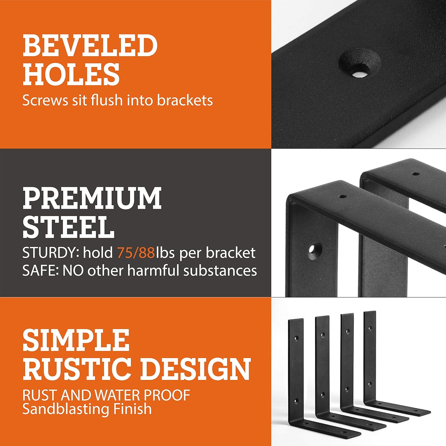 Floating Shelf Hardware Heavy Duty–4 PK black shelf brackets & hardware for wall shelves supports, 6x 8 & 6x 10 inch industrial shelving L bracket for living room &kitchen storage, modern rustic decor: Home Improvement