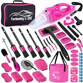 47PCS Car Detailing Kit Interior Cleaner, Car Cleaning Supplies with High Power Car Vacuum Cleaner,Auto Detailing Kit,Car Wash Kit with Bucket Detailing Brush Set,Pink Car Accessories for Women