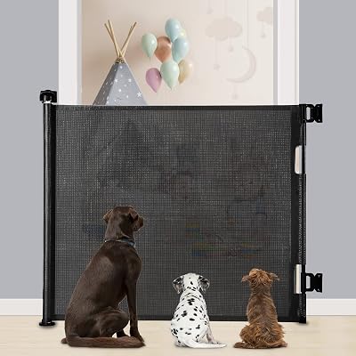 MYPIN Extra Wide Retractable Dog and Baby Gate 140 x 86 cm Black