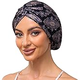 Adjustable Silk Satin Bonnet for Sleeping Hair Wrap, Double Layer Sleep Cap, Night Turban for Large Long Curly Braid Women Men Hair - Bohemia Black