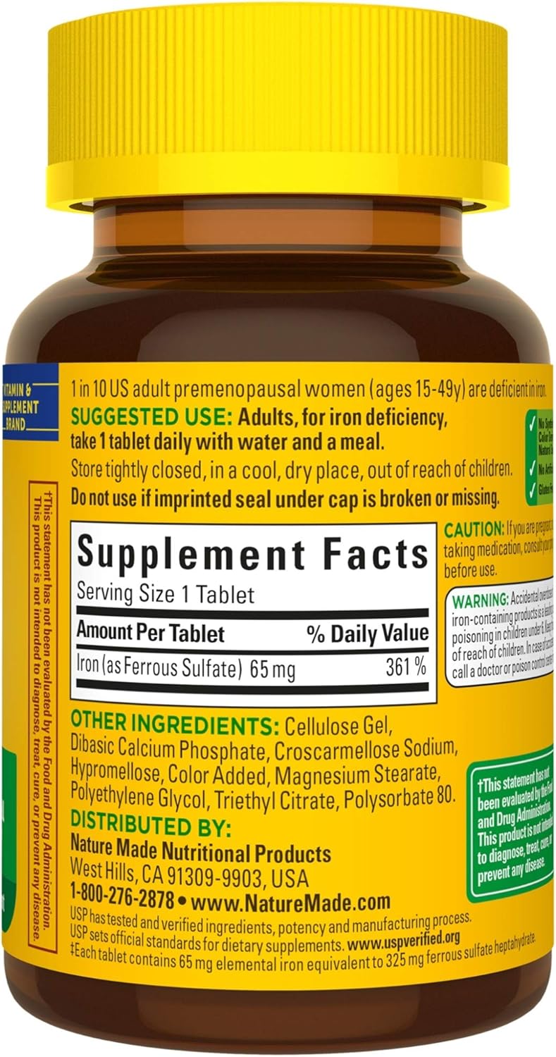 Nature Made Iron 65 mg Tabs, 180 ct (2612): Health & Personal Care