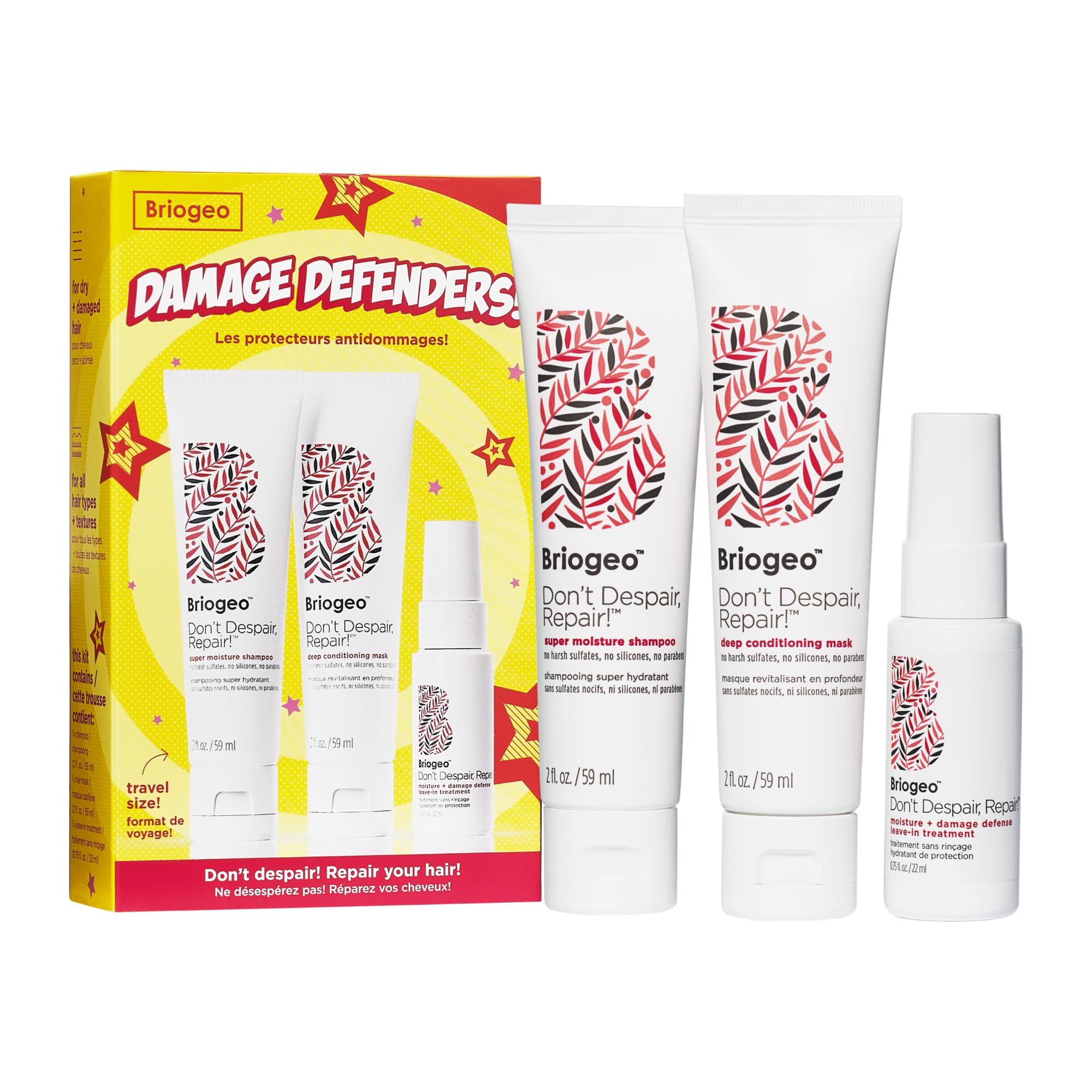 Briogeo Damage Defenders - Super Moisture Shampoo for Damaged Hair + Deep Conditioning Hair Mask + Don’t Despair, Repair!™ Moisture + Damage Defense Leave-In Hair Treatment