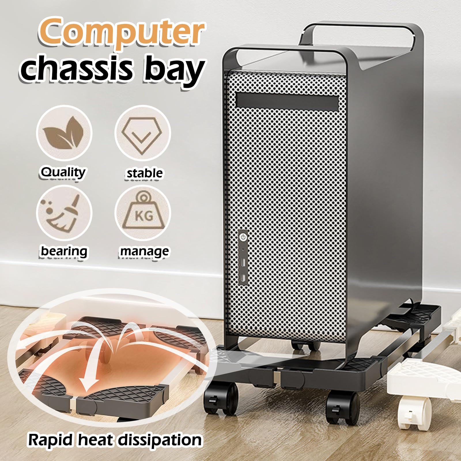 SPORWAY CPU Ständer: Einstellbare PC Halterung mit 4 Rollen, Unterschreibtisch Computer Ständer für Tower Gehäuse (Schwarz) 3