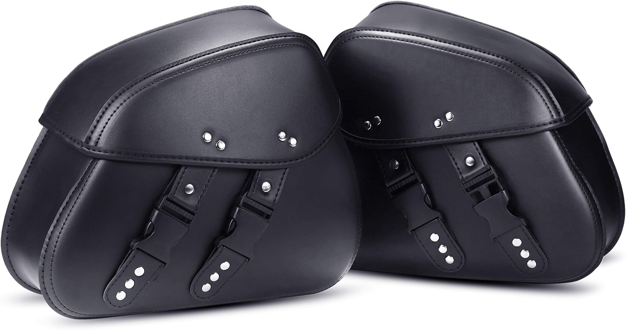 OHMOTOR,2 PCS Synthetic Motorcycle Saddlebags 2-Strap Tool Bags Heavy-Duty Waterproof PVC(M-Buckles)