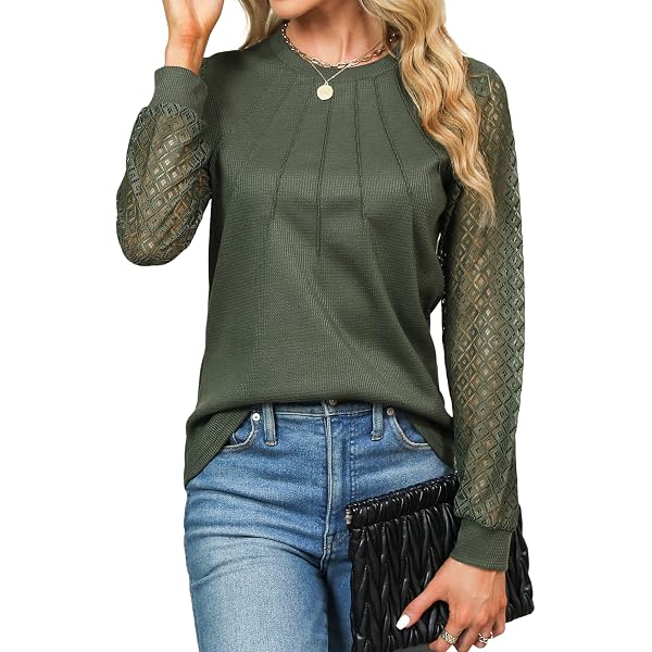 SimpleFun Women's Pleated Long Sleeve Tunic Top - Loose Fit Crewneck Fall Blouse (Sizes S-2XL)