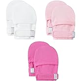 HAPIU Baby No Scratch Mittens Stay On, 100% Cotton Breathable, Adjustable Infant Gloves for Boys Girls, Newborn - 12 M