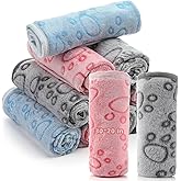 Tegeme 12 Pcs Pet Blankets Soft Fluffy Fleece Dog Cat Warm Paw Print Pattern Blankets Flannel Throw for Pets Dog Puppy Cat(30 x 20 Inch,Pink,Gray,Blue)