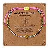 BXDA Gold Cross Seed Beaded Bracelets for Women, Boho Handmade Colorful Adjustable Strand Summer Beach Jewelry Gift.